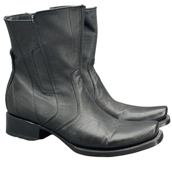 White Diamonds Black Leather Side Zip Western Cowboy Ankle Boots Men 9 - Picture 1 of 9